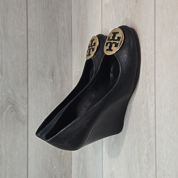 Tory Burch Womens Leather Wedge Logo Mule Clog Shoes sz 9M - Picture 1 of 16